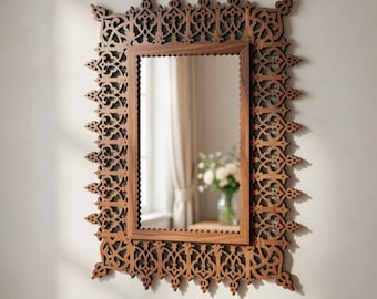 Utsmyckad laserskuren spegelram SVG | Barock blommig väggdekoration | CNC-mall