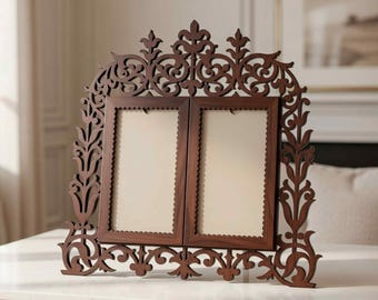 Vintage dubbel fotoram SVG | Utsmyckade blommiga CNC-fräsmönster (digital nedladdning)