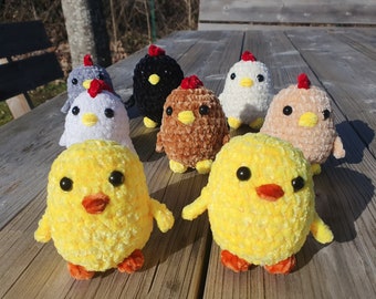 Poules et poussins en peluche fait main au crochet