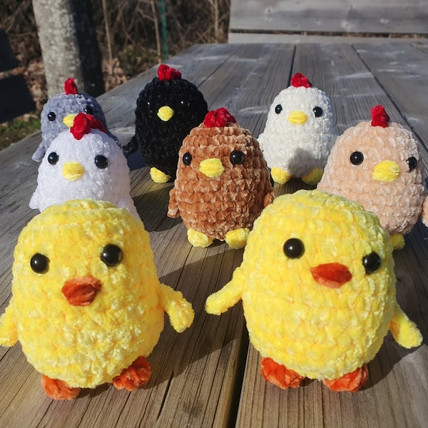 Poules et poussins en peluche fait main au crochet