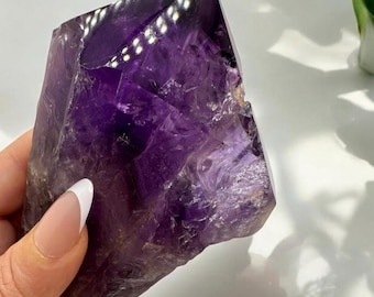 Amethyst Point Wand with Polished Tip – Rough Amethyst Crystal, Crown Chakra Dragon Tooth, Natural Amethyst Root, Crystal Decor