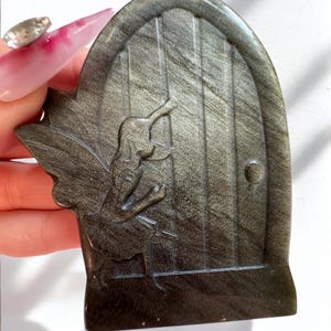 Gold Sheen Obsidian Fairy Door Carving – Magical Crystal Portal for Fairy Gardens & Altars | Gifts for Her Gifts for Him | Root Chakra