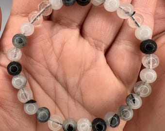 Black Tourmaline Quartz Bead Bracelet – Grounding Crystal Gemstone