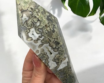 Extra Large Moss Agate Wand –  Crystal Wand for Meditation, Grounding & Energy Work | Gifts for Her, Gifts for Him, Root and Heart Chakra