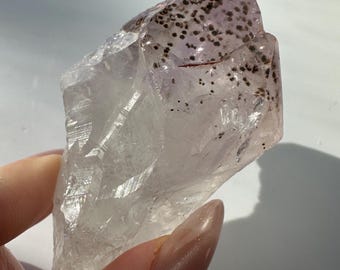Amethyst with Goethite Inclusions – Natural Amethyst Quartz Point Crystal from Brazil, Polished Point for Chakra Decor, Gifts for Her or Him
