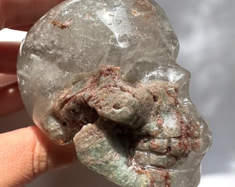 Garden Quartz Crystal Skull Carving, Rainbows in Quartz | Transformation, Wisdom, Chakra, Meditation, Gifts for Her, Gifts for Him