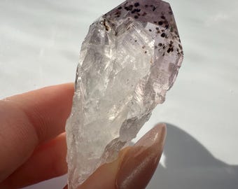 Amethyst with Goethite Inclusions – Natural Amethyst Quartz Point Crystal from Brazil, Polished Point for Chakra Decor, Gifts for Her or Him