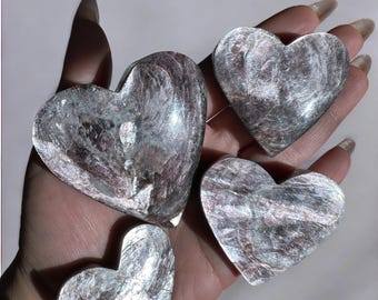 Gem Mica Purple Lepidolite Heart – You Choose  Purple Crystal Palm Stone, Flashy Mica Crystal Heart