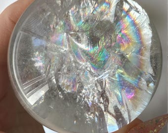Rainbow Clear Quartz Sphere – Large 65mm Rainbow Quartz Crystal Ball, High Clarity Display Stone, Meditation Decor, Gifts for Her