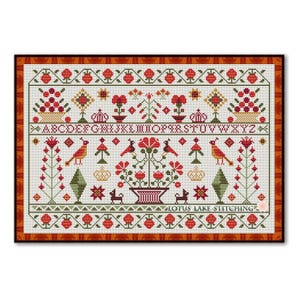 Floral Alphabet Cross Stitch Pattern: Flowers & Birds Sampler (PDF Pattern)