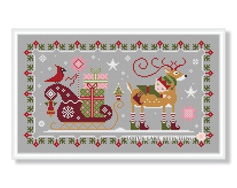 Cross stitch The sleeping elf, Christmas pattern pdf, Winter primitive sampler, Holiday gift sampler