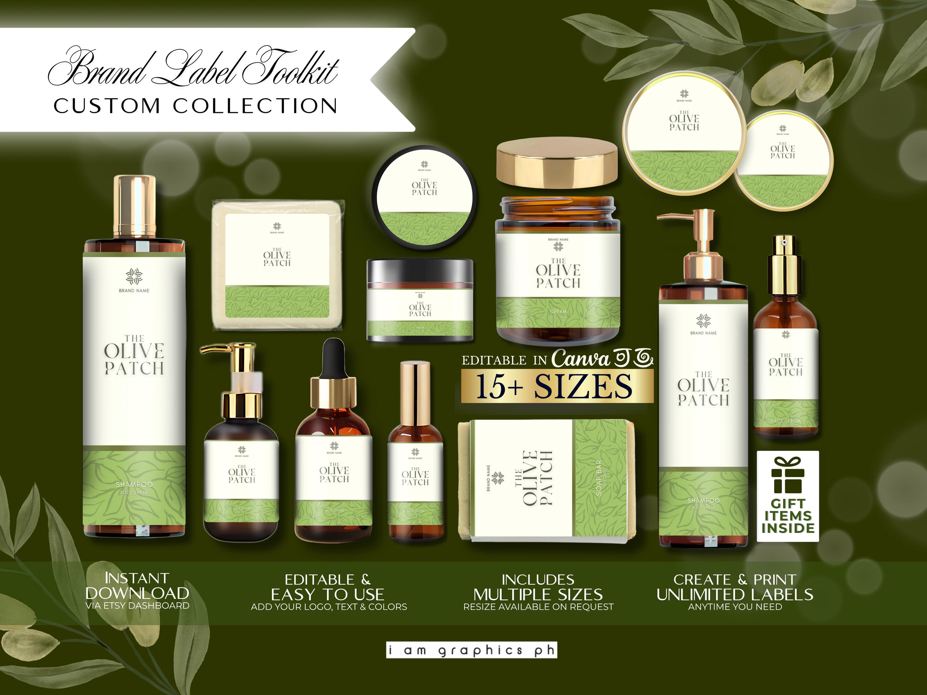 Editable Skincare Product Labels in Canva | Olive Green Luxury Editable Labels | DIY Product Packaging | Cosmetic Labels | Instant Download