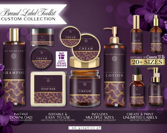 Editable Skincare Product Labels in Canva | Plum Luxury Editable Labels | DIY Product Packaging | Cosmetic Labels | Instant Download