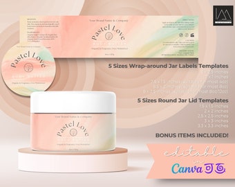 Editable Cosmetic Jars Label in Canva | Skincare Template | Pastel Colors Luxury Editable Labels | DIY Product Packaging | Instant Download
