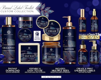 Editable Skincare Product Labels in Canva | Midnight Blue Luxury Editable Labels | DIY Product Packaging | Cosmetic Label | Instant Download