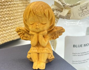 Handmade Woodcarving Crafts Cute Little Angel Girl Gifts For Friends Book Corner Display Ornaments Birthday Gift