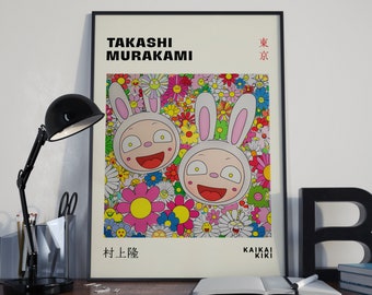 Takashi Murakami Bunny Poster, Bunnies Wall Art, Floral Bunny Print, Flower Artwork, Kawaii Bunnies, Kaikai Kiki, Digital Download