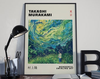 Takashi Murakami Swirling Sky Print, Murakami Swirling Sky Poster, Wonder Art Print, Murakami Art, Mother's Day Gift, Digital Download