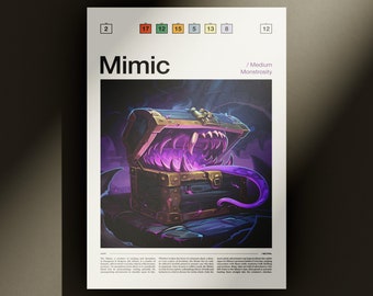 Mimic Chest DnD Poster, DnD Mimic Box Print, D&D Treasure Chest, Dungeons and Dragons Art, Dungeon Master Gift, Gaming Poster, Wooden Chest