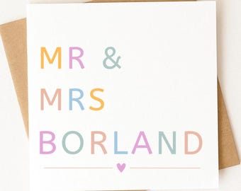 Personalised Wedding Card, Mr & Mrs Card, Simple Wedding Card, Fun Wedding Card, Mr and Mr Card, Mrs and Mrs Card, Wedding Gift