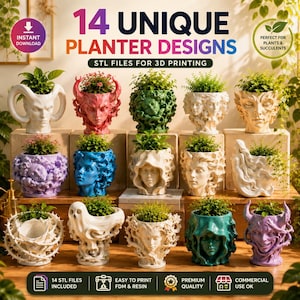 14 Planter STL Files Bundle | Face Planter, Succulent Pot, Head Vase, Plant Pot | 3D Printable Files | Instant Download