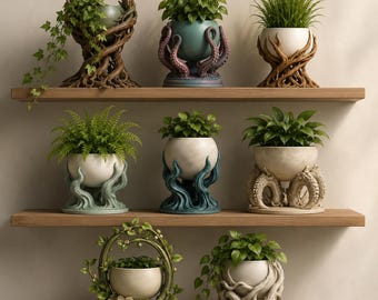 Fantasy Planter STL Bundle | 8 Unique 3D Printable Plant Pots | Dragon, Tentacle, Root & Nature Planters | Resin/FDM Ready-flower pot stl