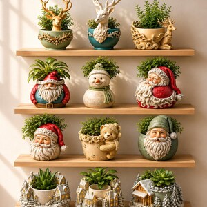 12 Christmas Planter STL Files | Holiday Decor Bundle | Santa, Deer, Snowman, Winter Village| Resin & FDM Ready- Digital Download