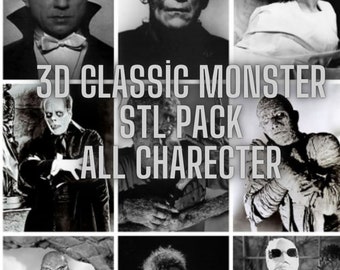 3D Classic M0nster Stl Pack,3D Model STL Pack, Dracula, Frankenstein and Bride, Invisible Man...,3D Printed