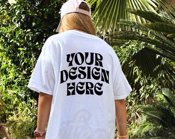 Comfort Colors 1717 Mockup, White Back of Tshirt Mockup, CC1717 Back Mockup, Trendy Oversized T-shirt Mockup | Outdoors Lifestyle Mockup