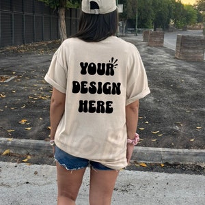 Sand Gildan 5000 Mockup Back of Natural Tshirt Mockup, Gildan sand T-Shirt Back Mockup, Neutral Aesthetic Shirt, Outdoors Lifestyle Mockup