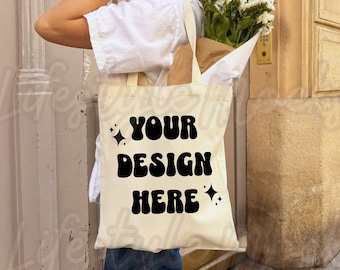 Canvas Tote Bag Mockup | Natural Tote Mockup | Summer Tote Bag Mockup, Canvas Tote bag model lifestyle mockup, Trendy Tote Outdoors Mockup