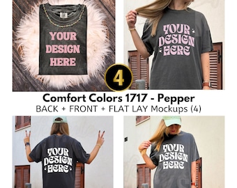 Pepper Comfort Colors 1717 Mockup Bundle für POD 1717 Übergroßes Tshirt-Mockup, Flat Lay Mockup, Lifestyle Outdoors Mockup, Real Model Mockup