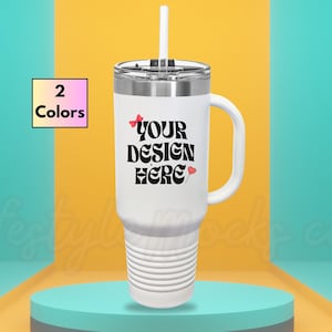 Tazza da viaggio isolata bianca da 40 once, tazza da viaggio isolata verde acqua da 40 once, mockup di bicchiere per tazza isolata Printify - 2 colori
