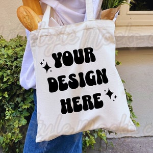 Canvas Tote Bag Mockup, Natural Tote Mockup, Summer Tote Bag Mockup, Canvas Tote bag model lifestyle mockup, Trendy Tote Outdoors Mockup