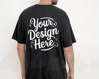 Back Mockup Comfort Colors, Man Black Comfort Colors 1717 Mockup, Trendy Black T-shirt Mockup, Man Model Black Comfort Colors Mockup Back