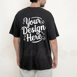 Back Mockup Comfort Colors, Man Black Comfort Colors 1717 Mockup, Trendy Schwarz T-Shirt Mockup, Man Model Black Comfort Colors Mockup Back