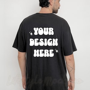 Back Mockup Comfort Colors, Man Black Comfort Colors 1717 Mockup, Trendy Blank T-shirt Mockup, Man Model Black Comfort Colors Mockup Back