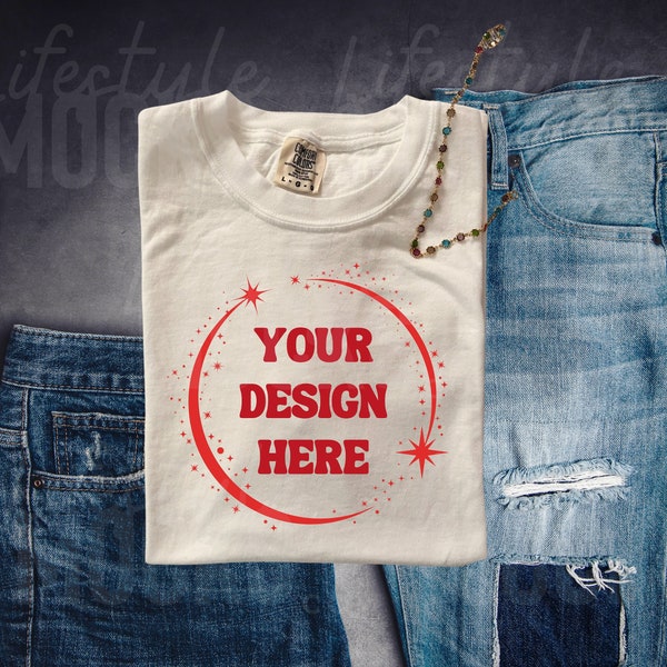 Ivory comfort colors mockup comfort colors ivory mockup comfort colors ivory mock, comfort colors 1717 mockup flat lay, denim style mockup