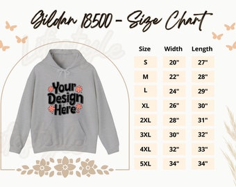 gildan 18500 size chart Gildan size chart Gildan 18500| g18500 size chart mockup Gildan sweatshirt size chart measure Gildan shirt sizechart