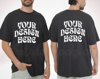 Comfort Colors 1717 Black Mockup, Trendy Front Back Comfort Colors Mockup, 1717 Man Model Split View T-shirt Mockup, Simple CC1717 Mockup