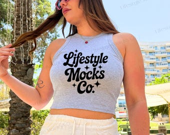 Bella Canvas 1019 Mockup, Athletic Heather Bella Canvas Tank Top Mockup, 1019 Micro Rib Racer Tank Mock, Trendy Lifestyle Aesthetic Y2K Mock