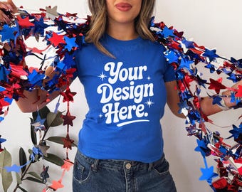 Gildan 5000b T-shirt Mockup, Royal Blue Shirt 4th of July Mockup, Blue Gildan TShirt Mockup, Baby Tee Mockup for Independence Day Mockup