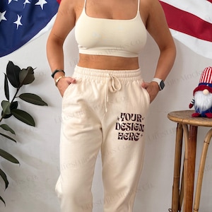 Comfort Colors 1469 Mockup, Ivory 1469 Sweatpants Mockup, CC1469 Fleece Sweatpants Mock, Trendy Cozy Aesthetic, Real Model Bottoms Mock Up