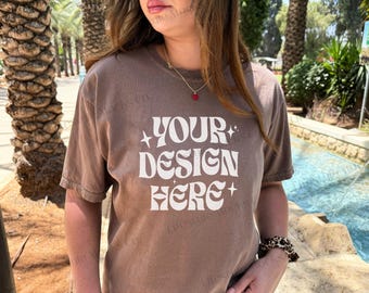 Comfort Colors 1717 T-Shirt Mockup, 1717 Espresso Trendy Oversized Mockup, Real Model Outdoors Lifestyle Mock up, Print On Demand Mockup