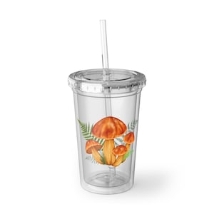 Mushroom Design Acrylic Cup, Eco-Friendly Travel Tumbler, Insulated Drinkware, Summer Party Essential, Gift for Nature Lovers