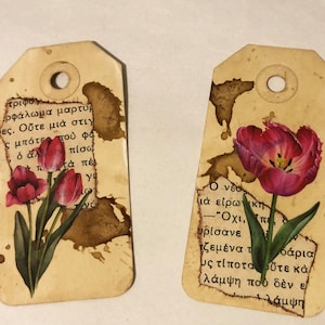 12 étiquettes éphémères botaniques faites main pour journaux indésirables, albums de coupures, journalisation d'art, étiquettes cadeaux, remplissages de poche tachés de café et collage