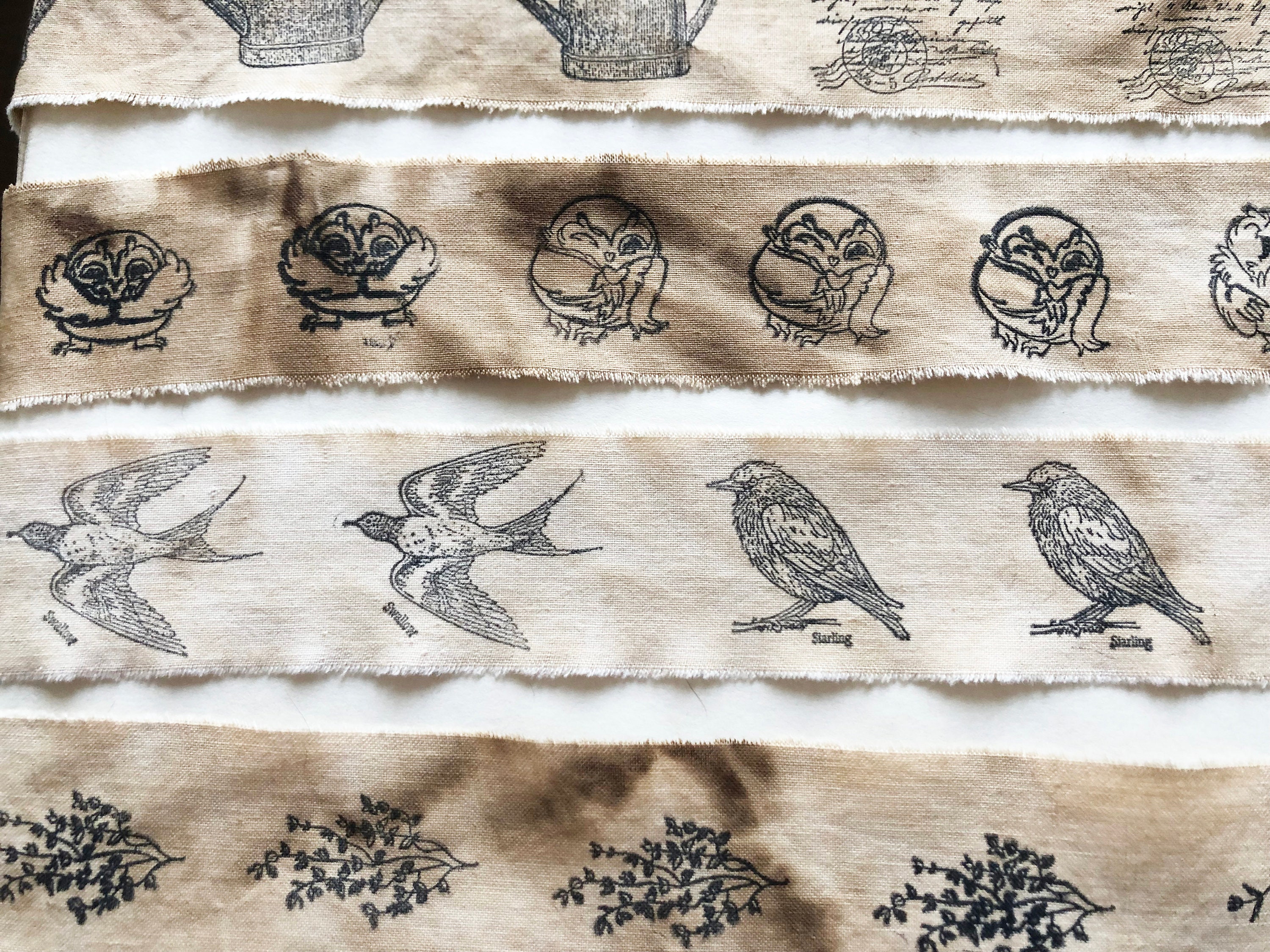 Hand-stamped Botanical, Animal, Insects, and Nature Theme Coffee Dyed ...