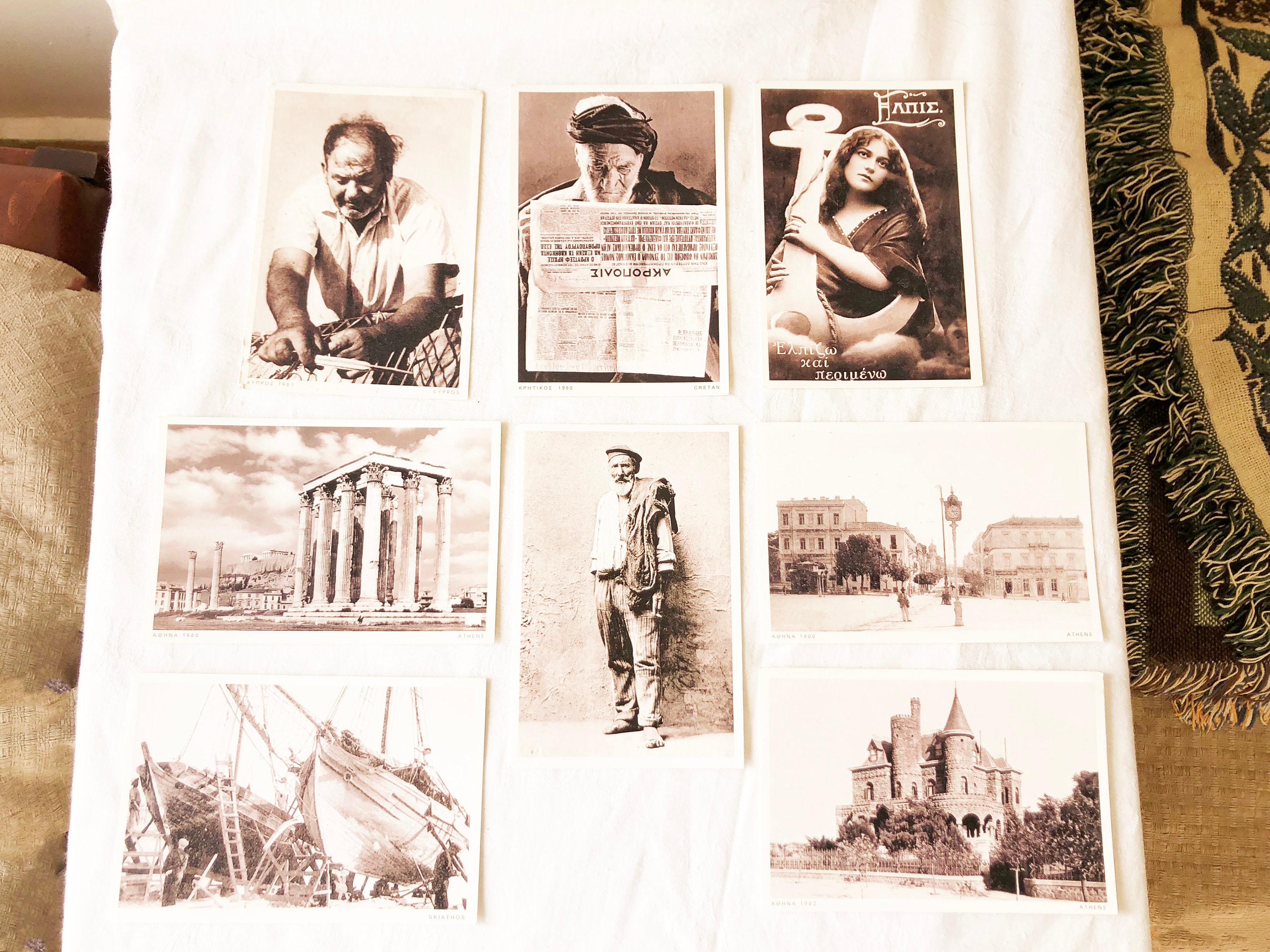 8 Vintage Greek Postcards, Ephemera for Scrapbooking, Journalling, Pocket Stuffers, DIY crafts.
