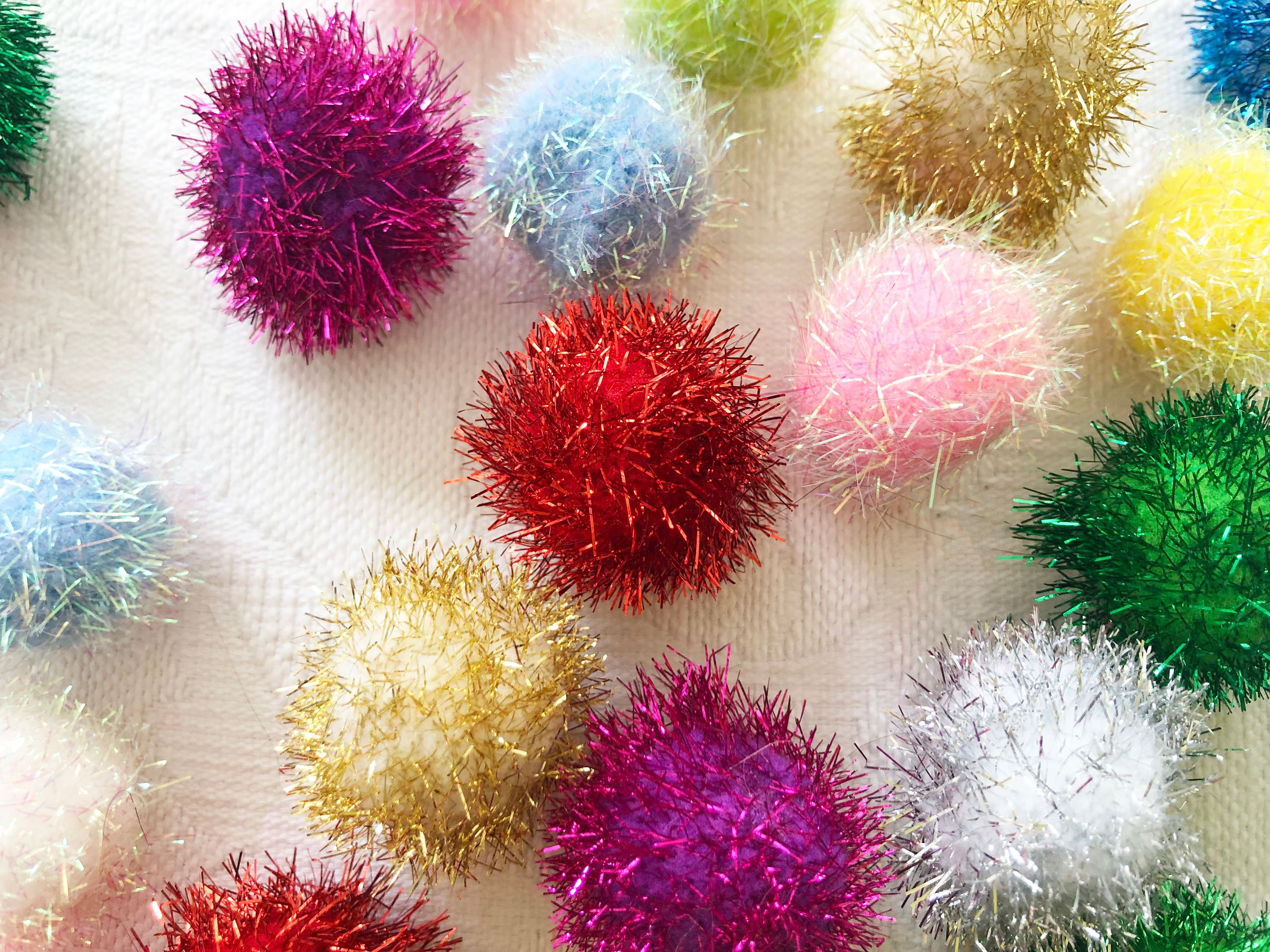 Shiny Pom Poms, Colorful Craft Embellishments, DIY Supplies