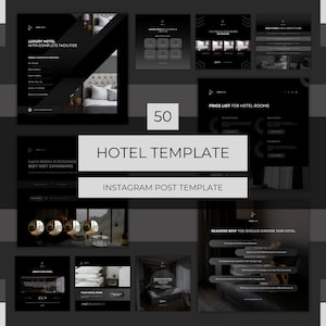 50 Hotel Editable Canva Templates  | Hotel Instagram Post | Social Media Marketing Templates | Hotel Business Templates